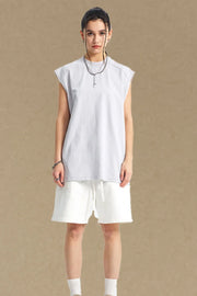 Boxy shoulder cut tank top in light gray with a relaxed fit.