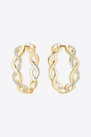 Gold braided pavé hoop earrings with cubic zirconia accents