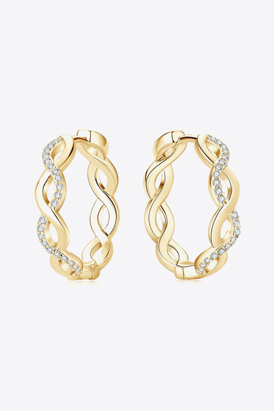 Gold braided pavé hoop earrings with cubic zirconia accents