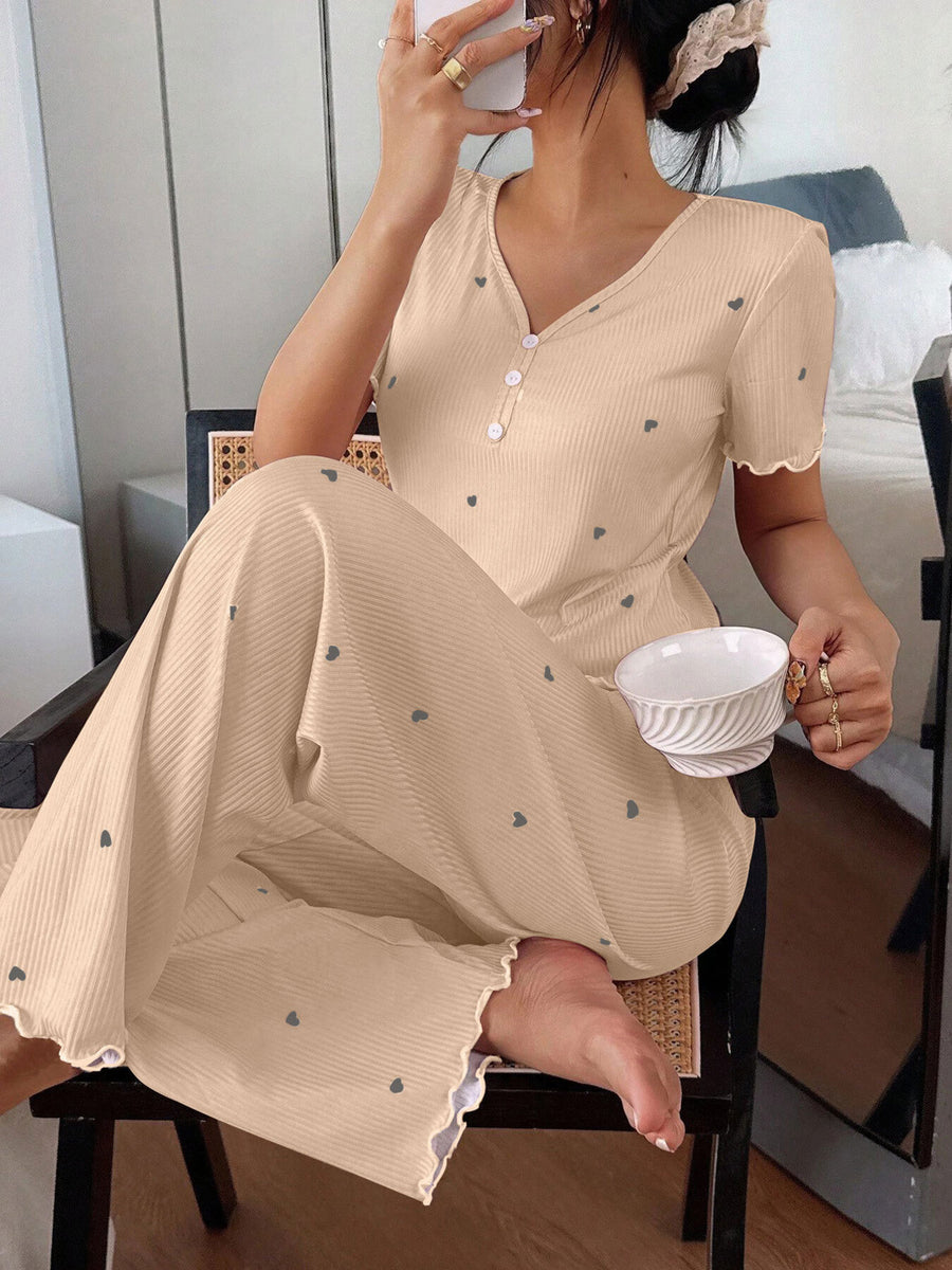 Black relaxed pajama set with v-neck