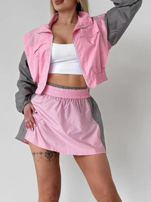 light pink set with color-block and collared