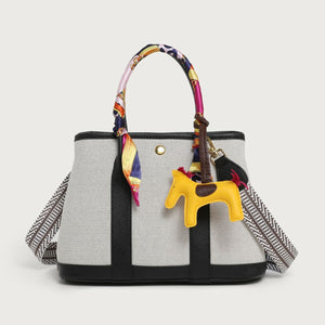 Canvas Tote Bag With Silk Scarf & Horse Charm in black