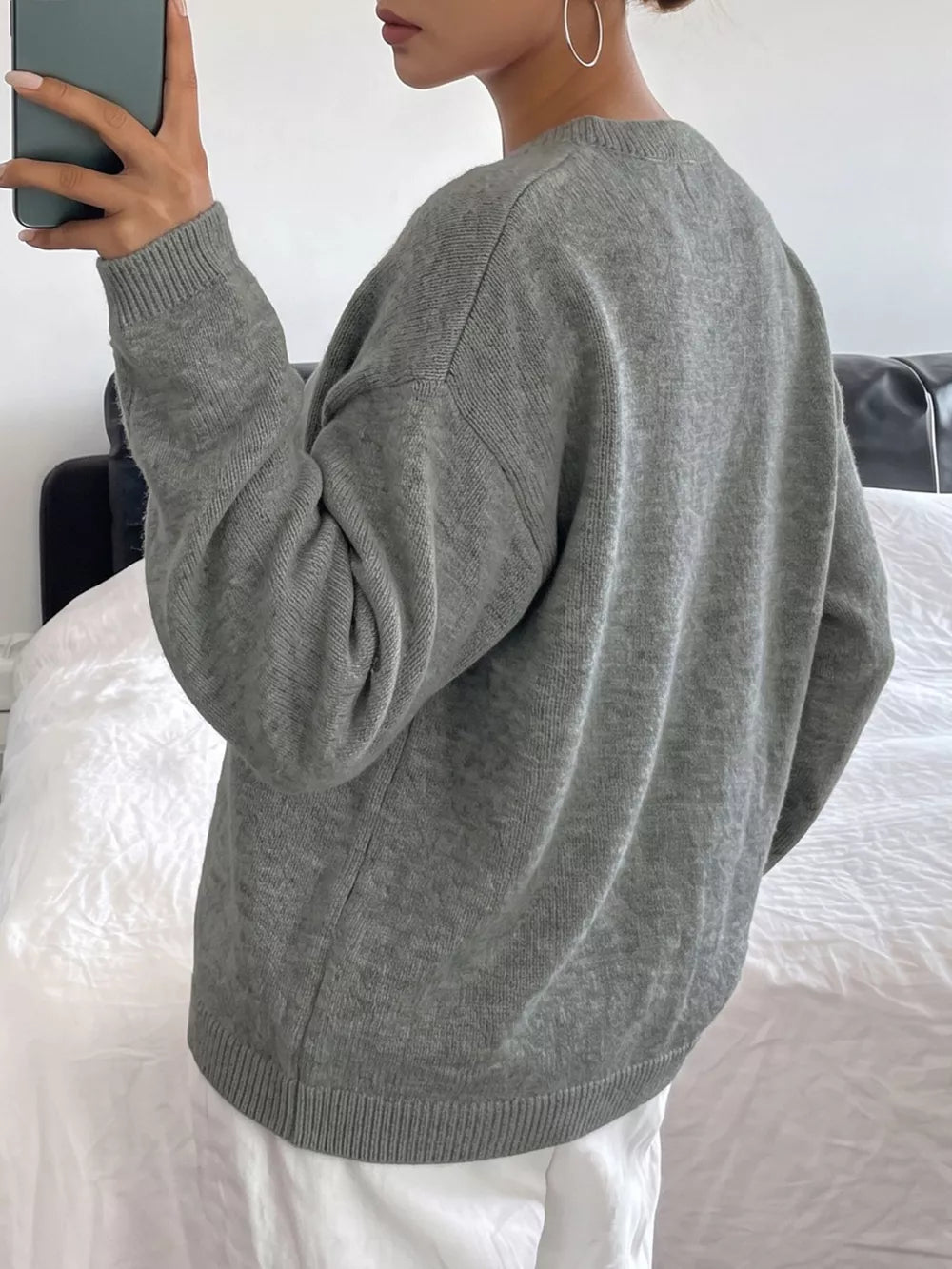 modern pullover sweater in Gray with crew neck