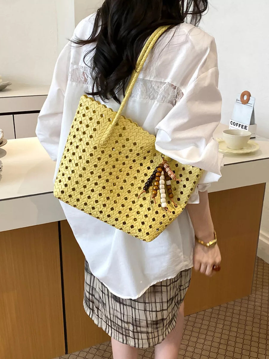 Cutout Leather Shoulder Bag in Yellow