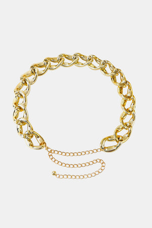 Gold sculptural chain waist belt with layered chain detail
