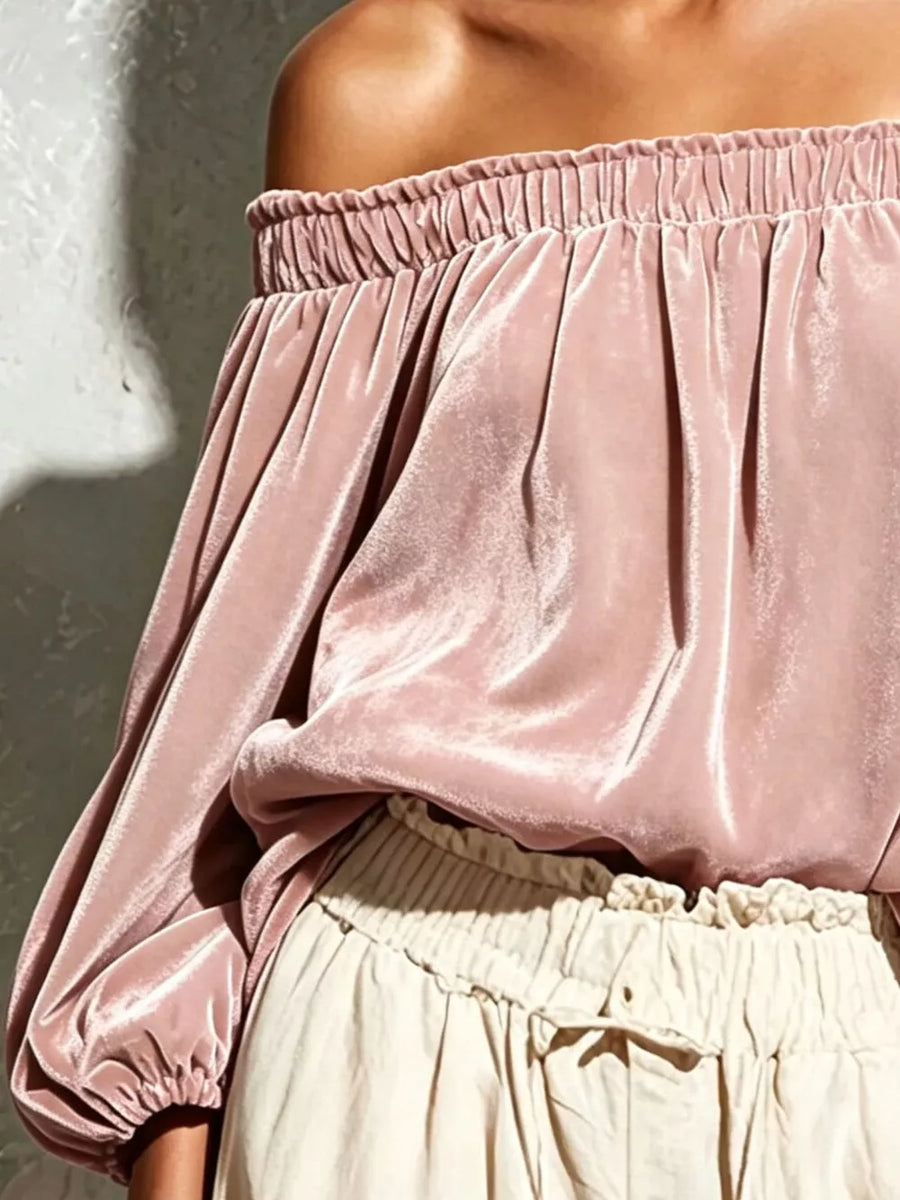 Pale Blush relaxed off-shoulder top with off-shoulder
