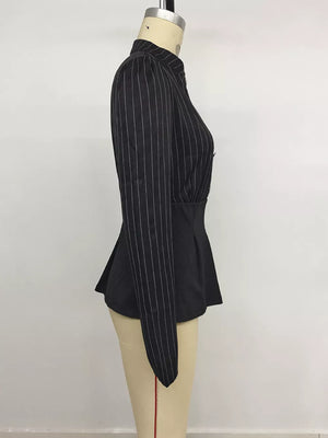 black peplum top with stretch and long sleeve