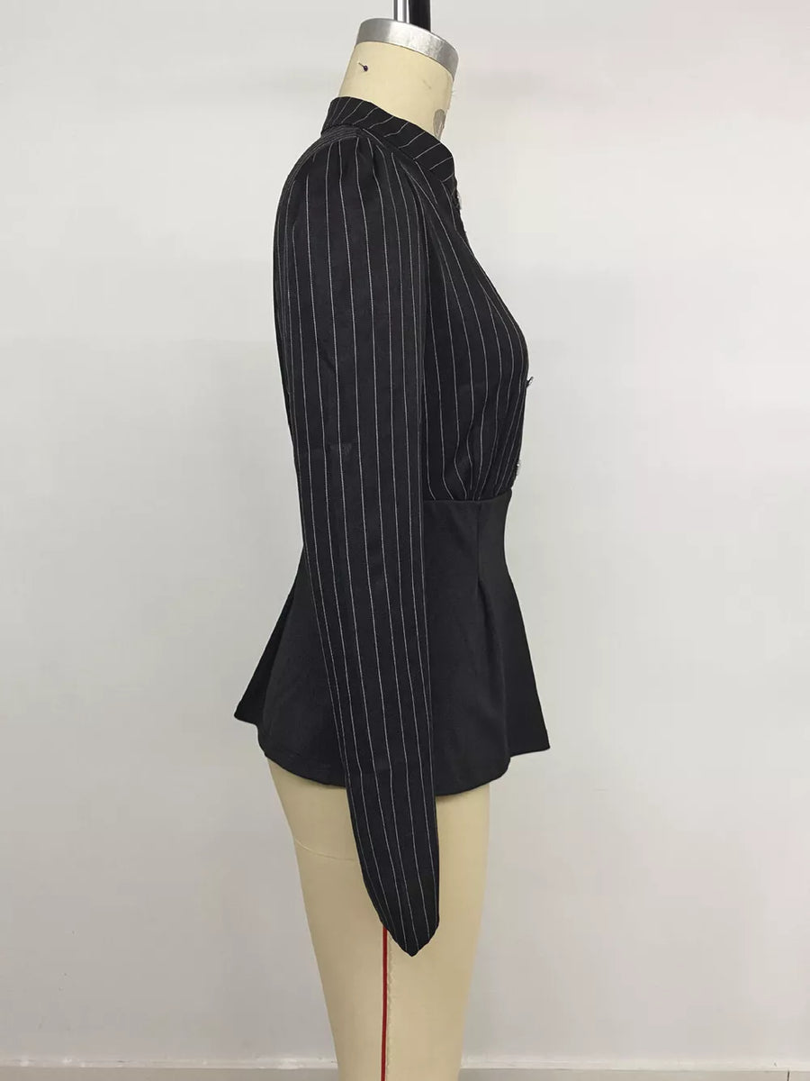 black peplum top with stretch and long sleeve