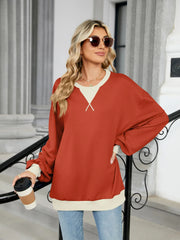 sweatshirt featuring color-block in Ivory with 65% rayon, 30% polyester, 5% spandex Care instructions: Machine wash cold