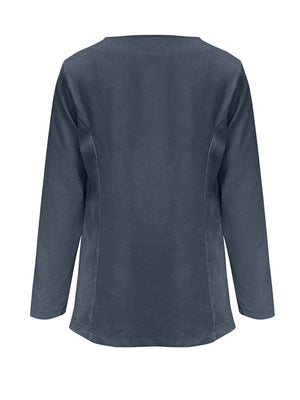 Suede-effect open front blazer in dark blue, long sleeve, open front, basic style