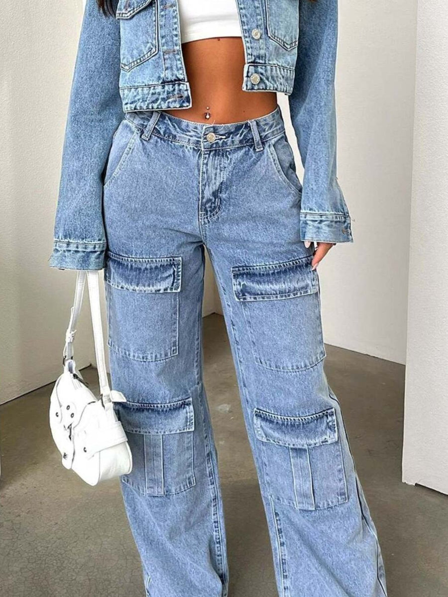 85% cotton, 15% polyester Care instructions: Machine wash cold wide-leg jeans in Blue with wide-leg silhouette