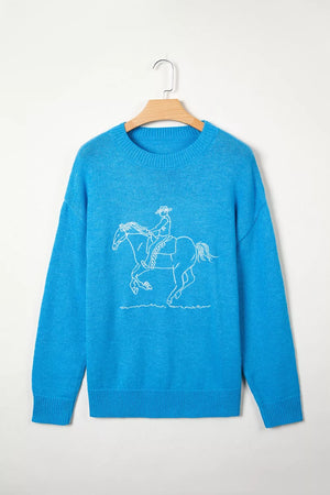 Western Embroidery Drop Shoulder Sweater option 7