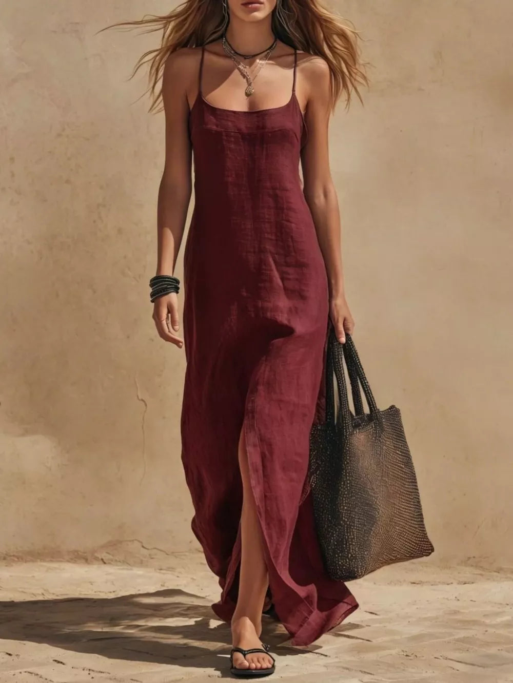 maxi dress in Light Blue with front slit and maxi