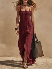 maxi dress in Light Blue with front slit and maxi