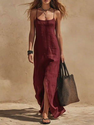maxi dress in Light Blue with front slit and maxi