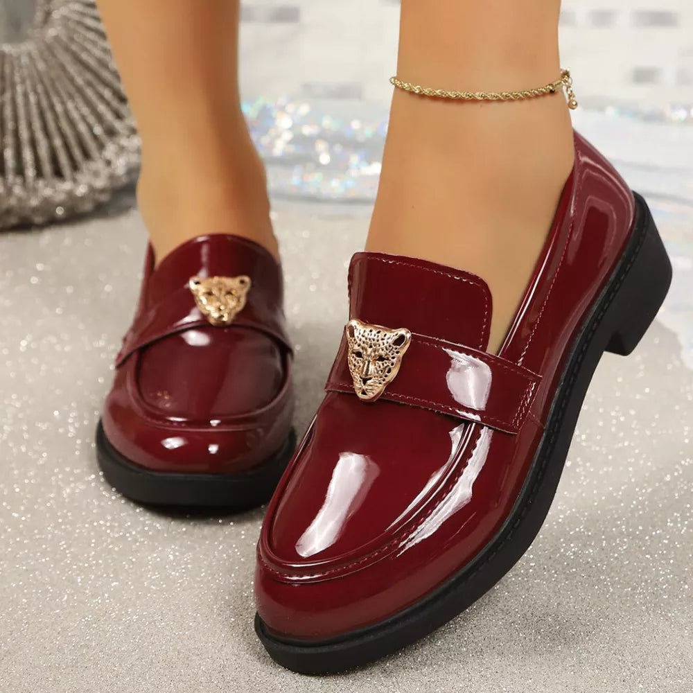 Round Toe Block Heel Loafers in Multicolor with round toe