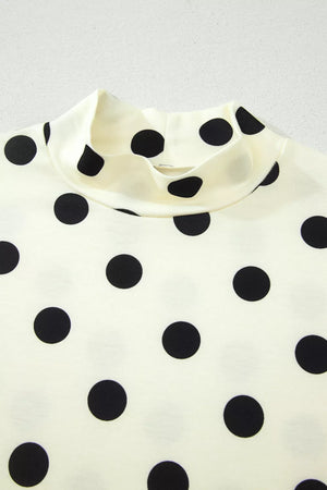 Cream polka dot mock neck top