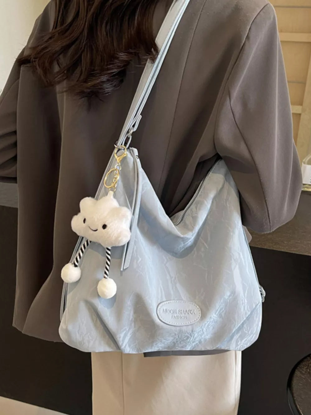 Blue Pu Leather Shoulder Bag Medium