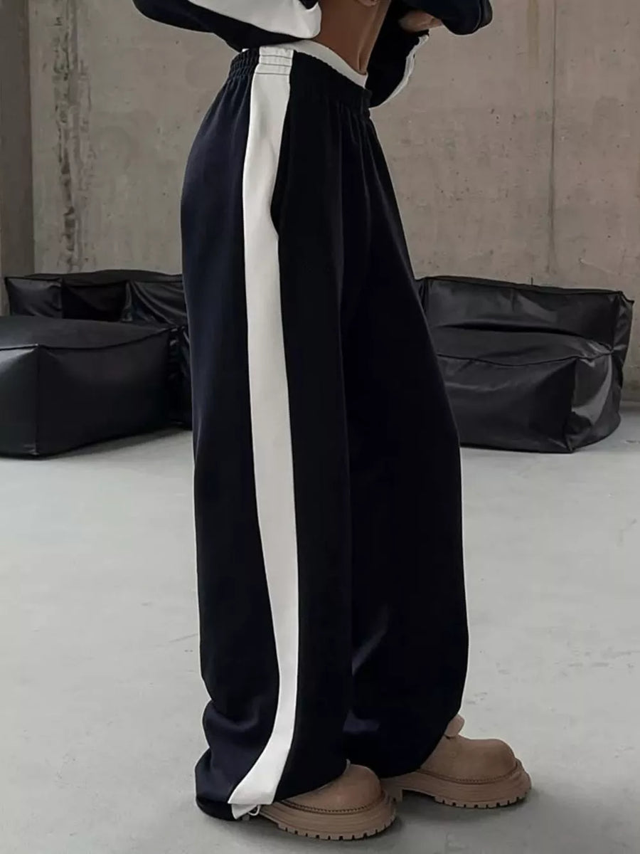Black with Zip Up Long Sleeve Outerwear And Pants Set