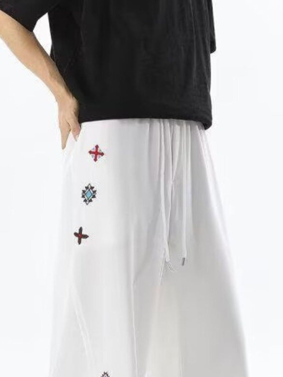 black wide-leg pants with full-length and drawstring, elastic
