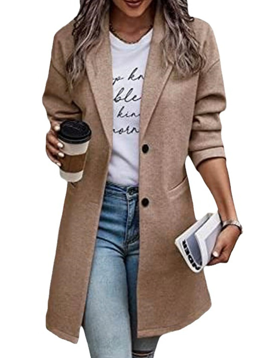 Full Size Lapel Collar Button Up Coat Plus Size in Gray with buttoned