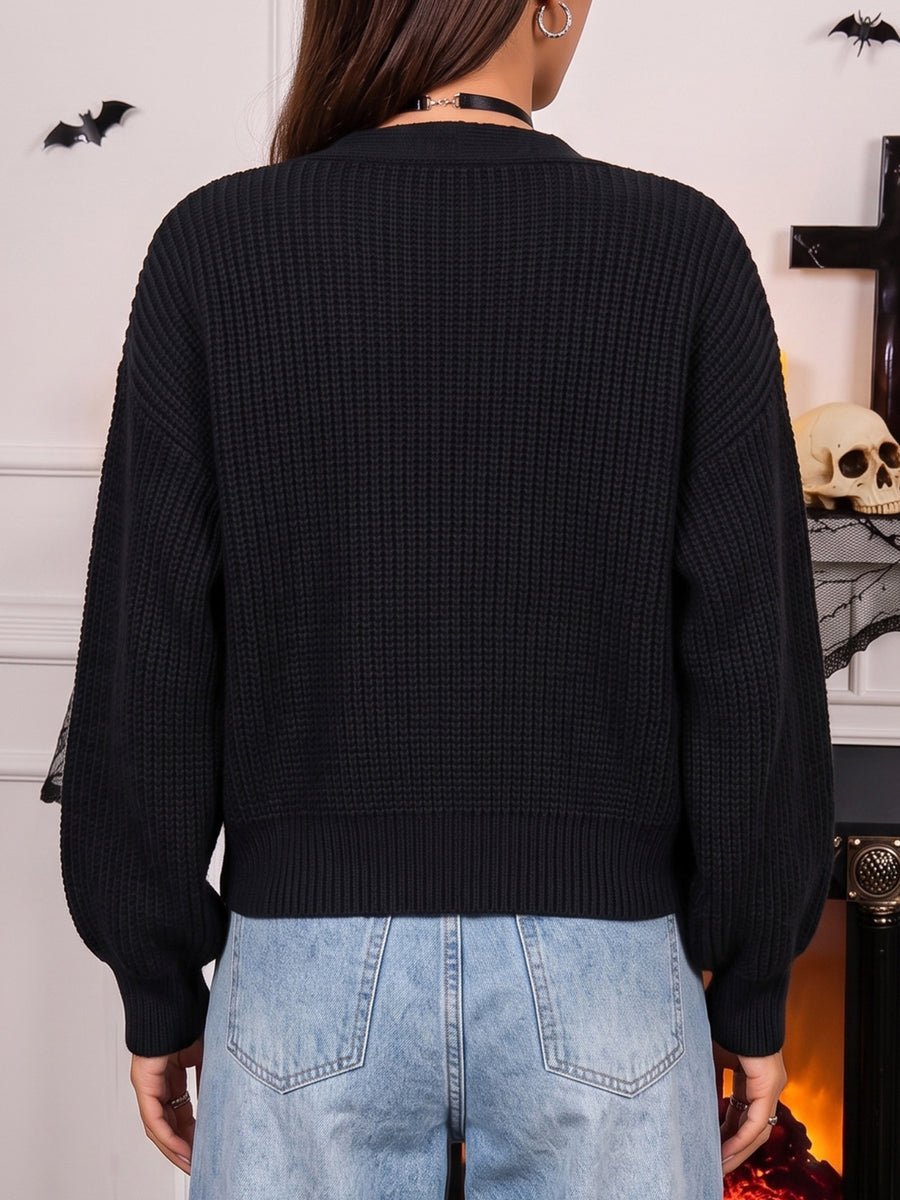 black cardigan with cropped and button-front