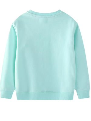 Aqua crew neck sweatshirt with embroidered flower detail