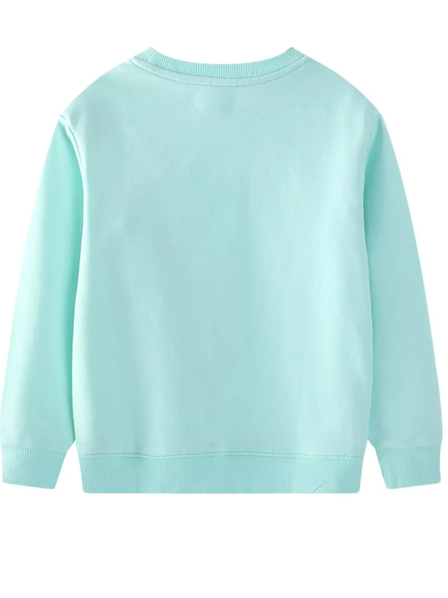 Aqua crew neck sweatshirt with embroidered flower detail