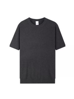 Men's dark gray ribbed knit relaxed fit t-shirt with crew neck.