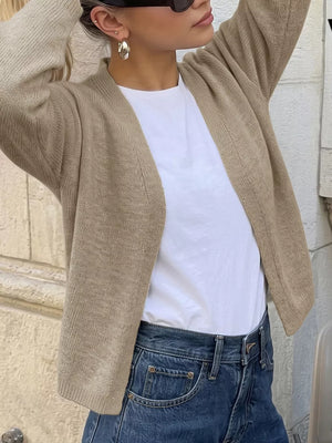 cardigan in camel featuring stretch and regular fit