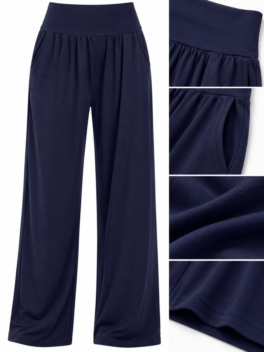 Polyester and spandex blend wide-leg pants in Light Coffee with relaxed silhouette