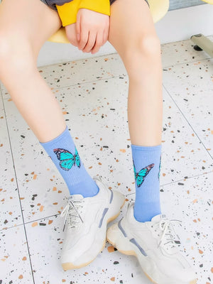 Green socks with crew-length and elastic