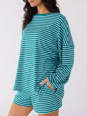 Teal lounge set with hip-length, mini and pullover, elastic