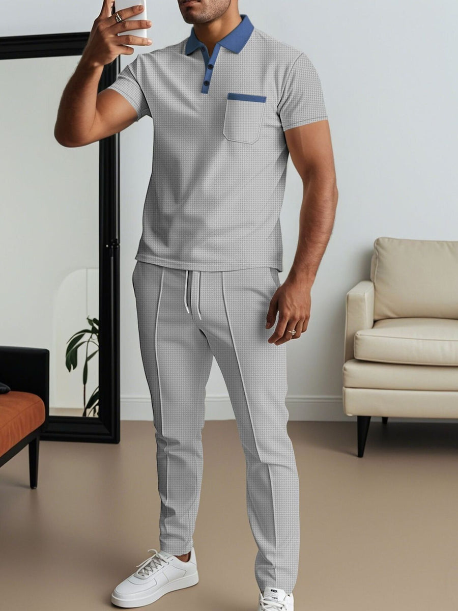 Grey with Men's Short Sleeve Polo And Pants Set Plus Size