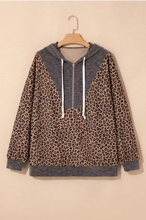 Coffee Brown hoodie with hip-length and quarter-zip