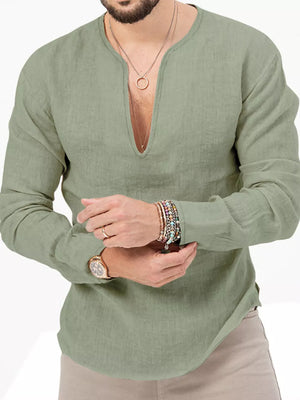 Men's Slim Fit Long Sleeve Blouse Plus Size in White, view 17