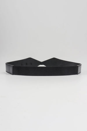 Black leather and elastic belt with geometric pointed ends