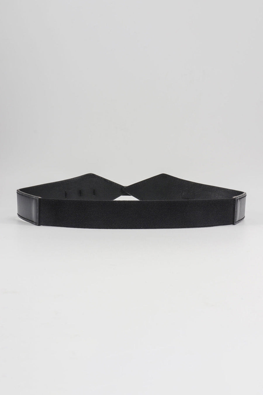 Black leather and elastic belt with geometric pointed ends