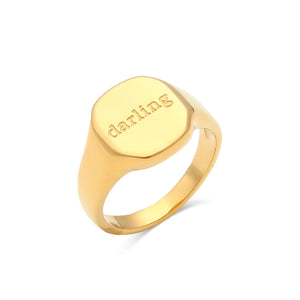 18K Gold-Plated Letter Signet Ring in Style B with 18K gold-plated