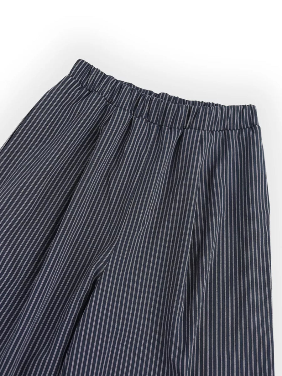Blue striped wide-leg pants with elastic waistband