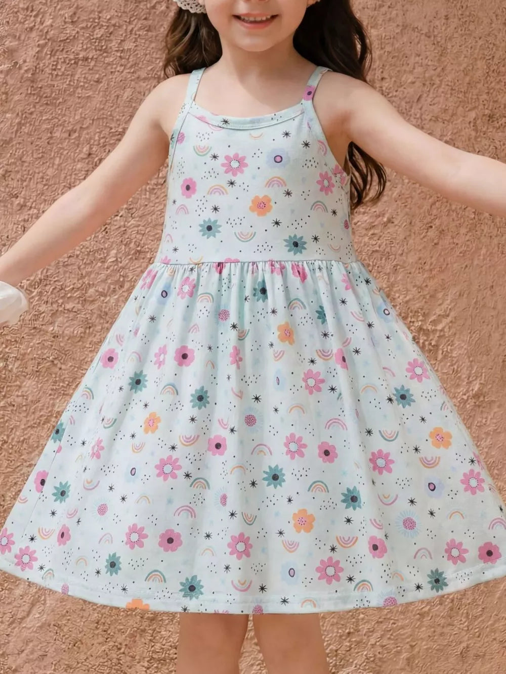 Children's Floral Print Spaghetti Strap A-line Dress