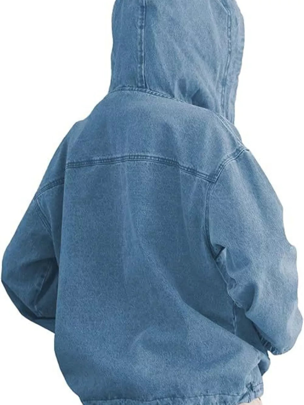 95%cotton, 5%spandex Care instructions: Machine wash cold pullover hoodie in Medium Blue with relaxed silhouette