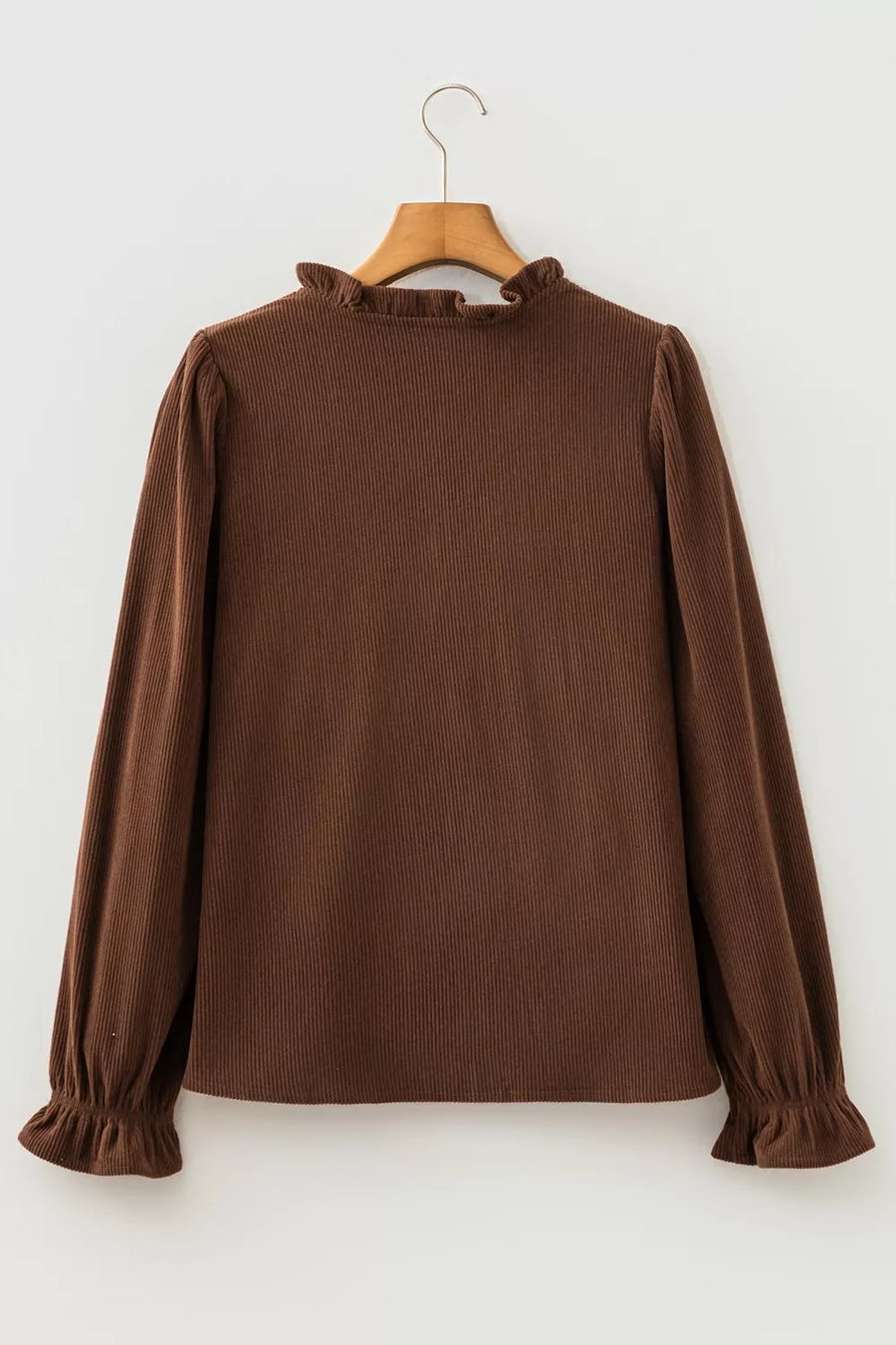 Solid Color Ruffle Trim V Neck Corduroy Jacket option 6