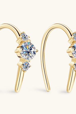 Gold ear climbers with three sparkling diamonds, 18K gold.