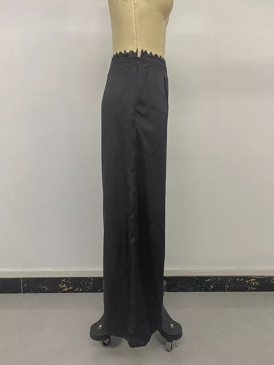 black with wide-leg pants with lace detail 11