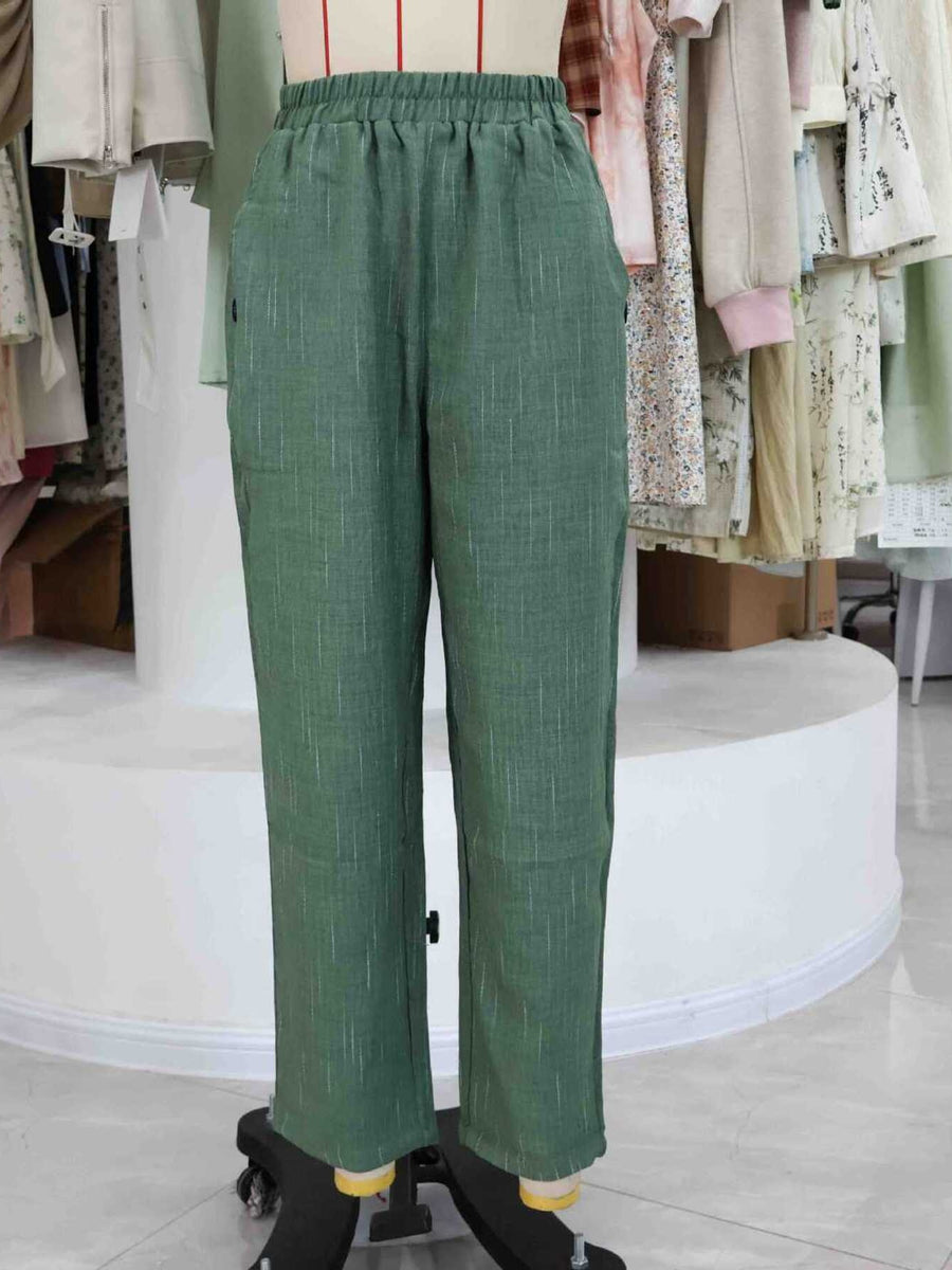 charcoal pants with elastic and striped