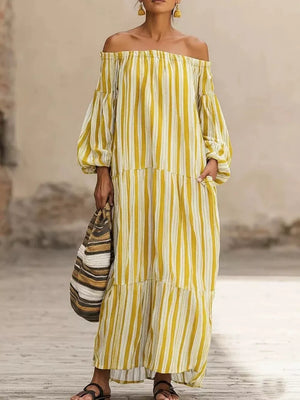 Camel maxi dress with tiered and long sleeve