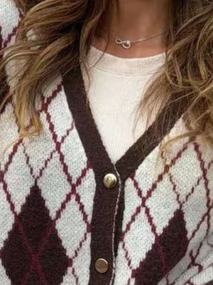 ivory cardigan featuring buttoned and argyle