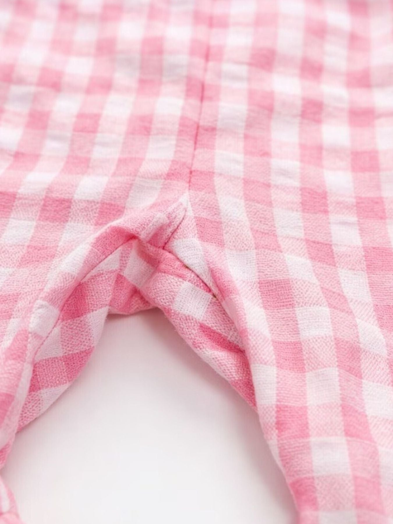Blush pink gingham cotton baby jumpsuit bell bottoms