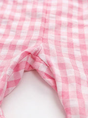 Blush pink gingham cotton baby jumpsuit bell bottoms